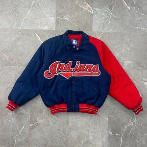 90s Vintage Starter Cleveland Indians Jacket Mens Small Bomber Coat Colorblock